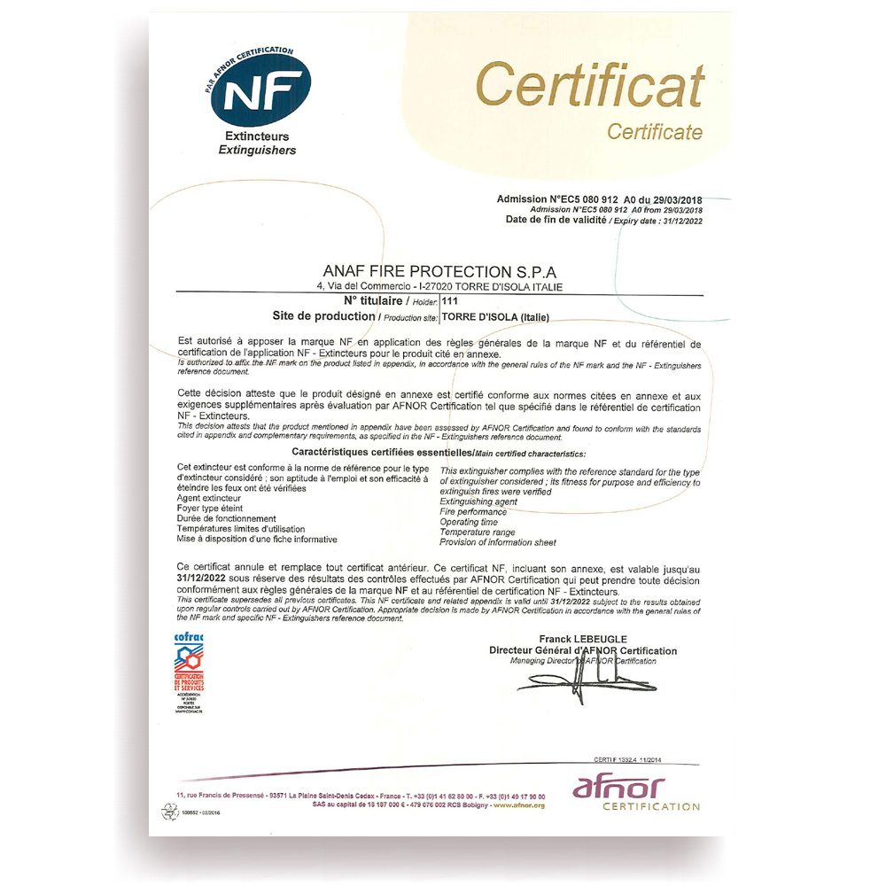 Certificat NF